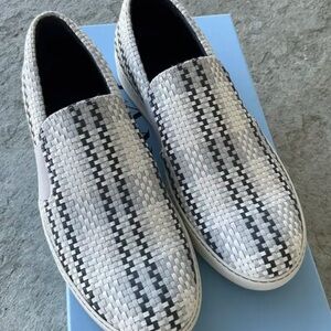 Lanvin Men's Slip-On Woven Casual Shoes in White and Black